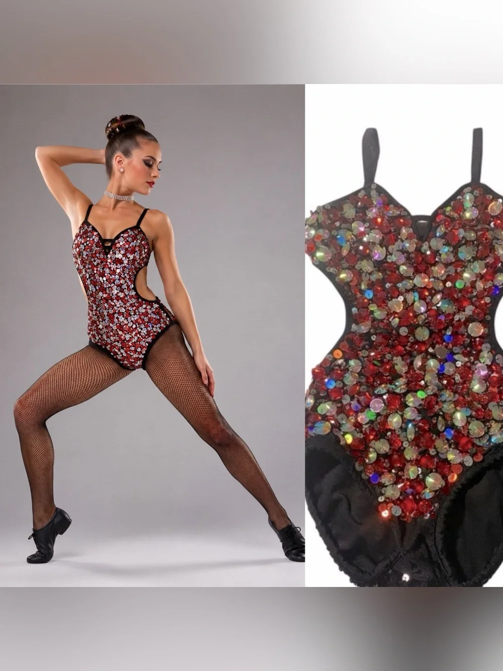 Glamour competition solo dance costume black red jazz broadway LC large NWT